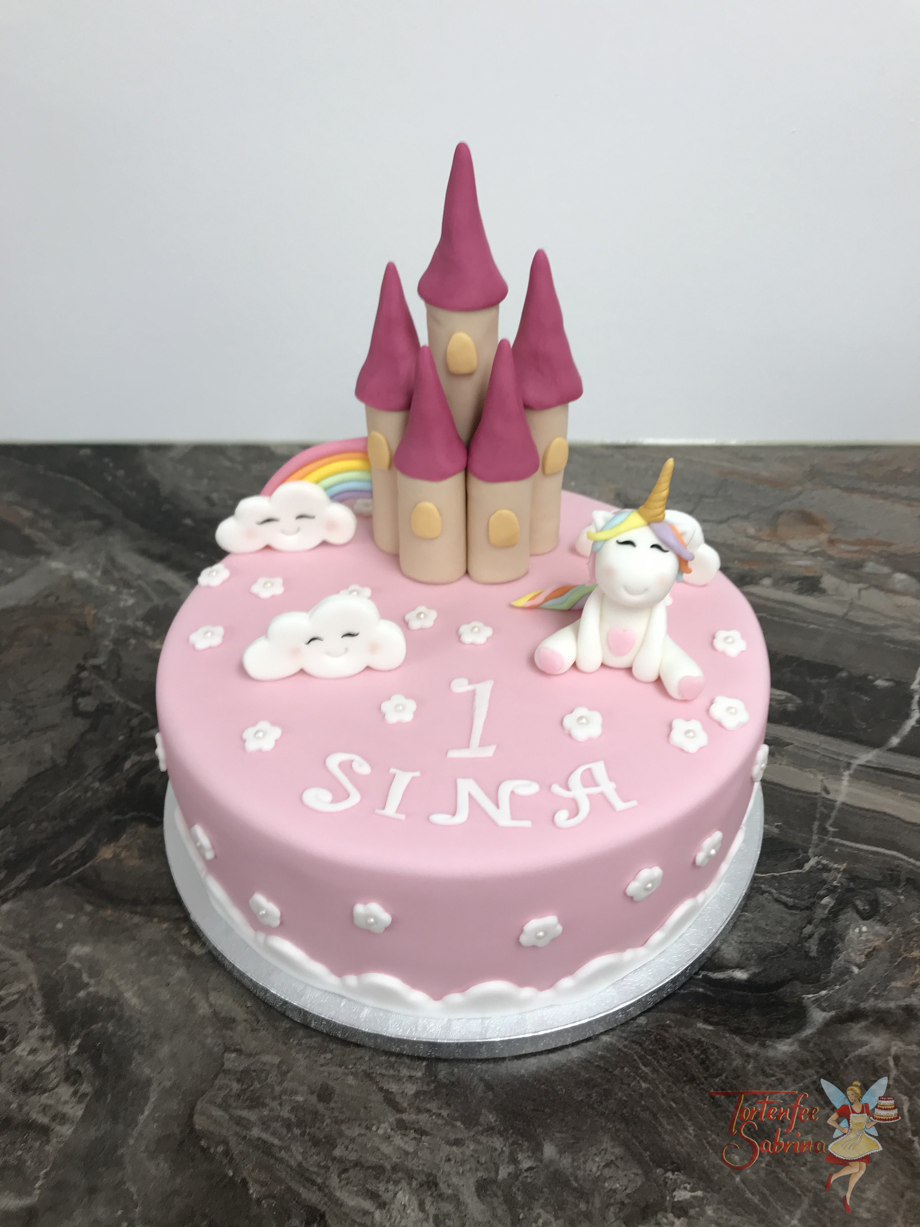 Geburtstagstorte - Einhorn mit Schloss - Tortenfee Sabrina