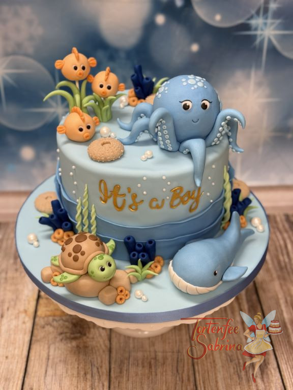 Babytorte - Unter dem blauen Wasser ist ordentlich was los. Hier treffen sich Wal, Oktopus, Schildkröte und ein paar Fische.