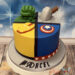 Geburtstagstorte - 4 Avengers, hier treffen sich auf der Torte die Symbole der Superhelden wie Ironman und Thor.