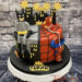 Geburtstagstorte Buben - Batman und Spiderman vereint auf einer Torte und sind gemeinsam in der dunklen Stadt unterwegs.