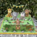 Geburtstagstorte Buben - Der Dschungel feiert mit dem Geburtstagskind, mit dabei sind ein Affe, Giraffe, Elefant, Zebra und ein Löwe.
