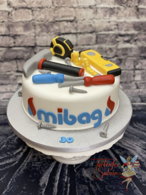 Geburtstagstorte Erwachsene - Der vielseitige Handwerker ist bei der Firma MIBAG beschäftigt und braucht viel Werkzeug.