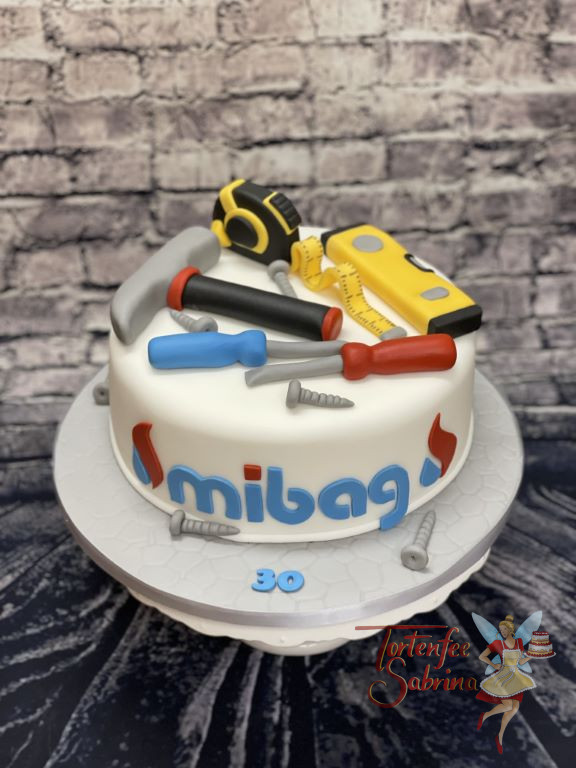 Geburtstagstorte Erwachsene - Der vielseitige Handwerker ist bei der Firma MIBAG beschäftigt und braucht viel Werkzeug.