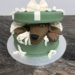 Geburtstagstorte Erwachsene - Hund im Geschenkspackerl ganz in grün mit weißer Schleife.