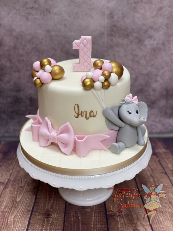 Geburtstagstorte Mädchen - Viele Luftballons in verschiedenen Farben gibt es für das kleine graue Elefantenmädchen.