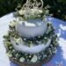 Hochzeitstorte - Rosen und Eukalyptusblätter zieren diese Torte in Form einer Girlande, oben drauf ein Cake Topper.