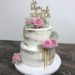 Tauftorte - Goldener Drip mit Rosen auf einer naked Cake mit persönlichem Cake Topper